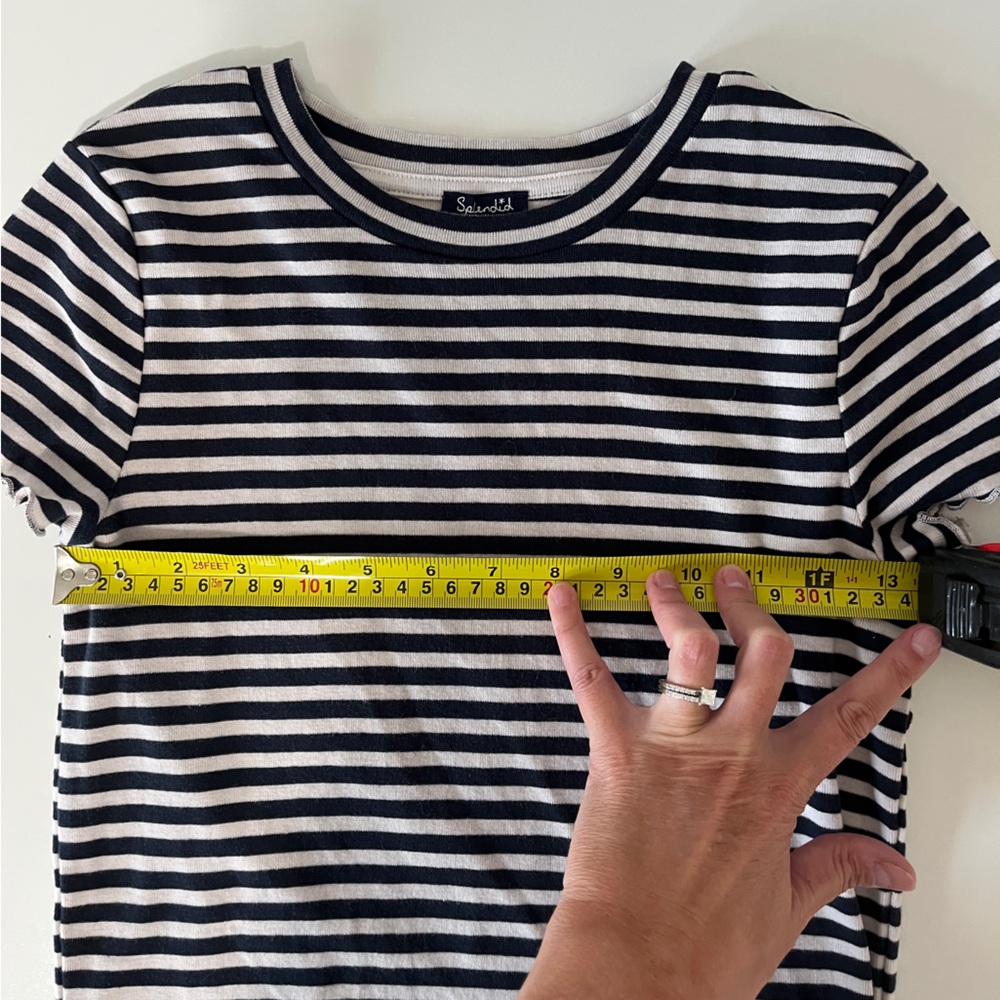 Splendid Women’s Small Navy White Striped Ruffle Hem Short Sleeve Tee - Picture 5 of 6